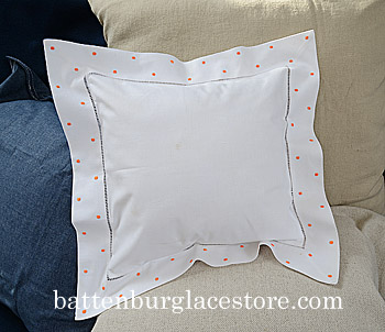 Square Pillow. Vermillion Orange color Polka dots.12SQ pillow - Click Image to Close